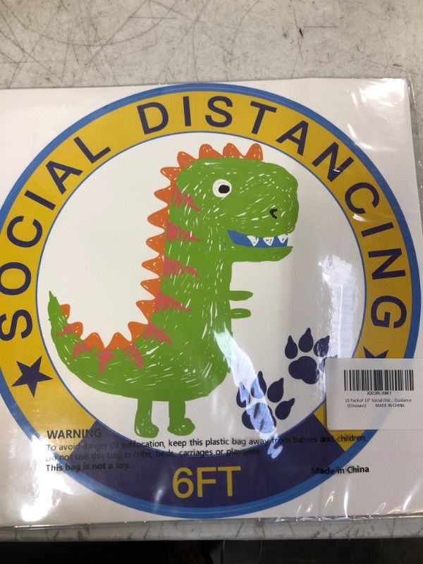 Photo 2 of 10 "-10 Pack- Cute Social Distancing Floor Stickers Decals for Kids - Wait Here Sign Distance of 6 Feet Sticker Markers for Crowd Control Guidance - (Yellow Dinosaur )
