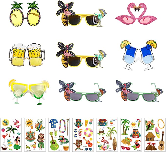 Photo 1 of 16 Pack Luau Party Sunglasses Hawaiian Funny Sunglasses Tropical Fancy Eyeglasses for Beach Party Supplies Decoration Summer Party Favors Photo Booth Props
