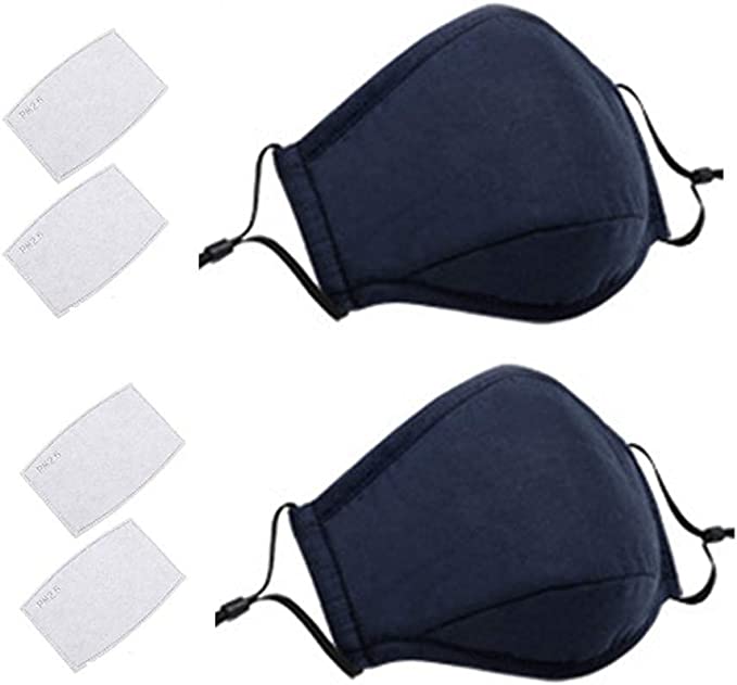 Photo 1 of 2 Pack Cloth Face Mask with 4 Air Filter Cotton Sheet Washable Reusable Face Protector with Adjustable Straps
