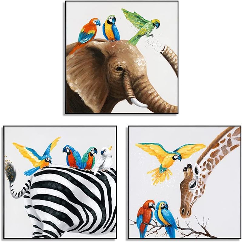 Photo 1 of 3 Piece Wall Art | Abstract Wall Art | 12"x12" Unframed Modern Style Wall Art for Dining Room | Modern Art Prints of Playful Parrots for Home Decor
