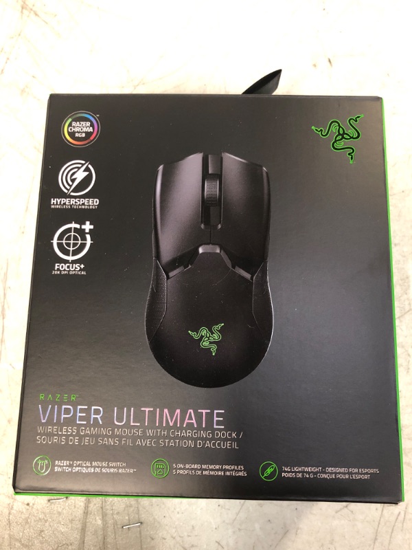 Photo 4 of Razer Viper Ultimate Hyperspeed Lightweight Wireless Gaming Mouse & RGB Charging Dock: Fastest Gaming Mouse Switch - 20K DPI Optical Sensor - Chroma Lighting - 8 Programmable Buttons - 70 Hr Battery
[[MISSING MOUSE CABLE]]