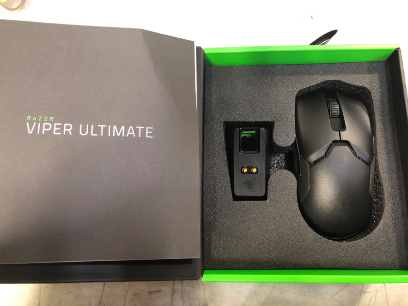 Photo 2 of Razer Viper Ultimate Hyperspeed Lightweight Wireless Gaming Mouse & RGB Charging Dock: Fastest Gaming Mouse Switch - 20K DPI Optical Sensor - Chroma Lighting - 8 Programmable Buttons - 70 Hr Battery
[[MISSING MOUSE CABLE]]