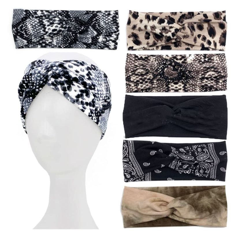 Photo 1 of 6 Pack Fashion Headbands No Slip for Women,Wide Headbands for Women's Hair Elastic Criss Cross Hair Bands Turban for Teen Girls Head Wrap Accessories
