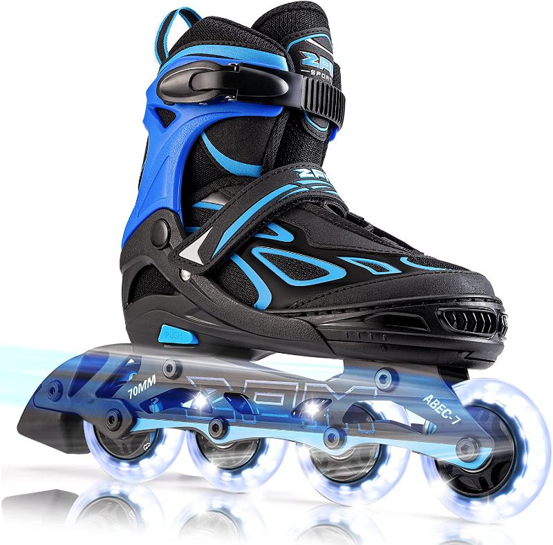 Photo 1 of 2PM SPORTS Vinal Girls Adjustable Flashing Inline Skates, All Wheels Light Up, Fun Illuminating Skates for Kids and Men- Azure Small (1Y-4Y US)
SIZE X-LARGE (ADULT 8W-12W/7M-11M)