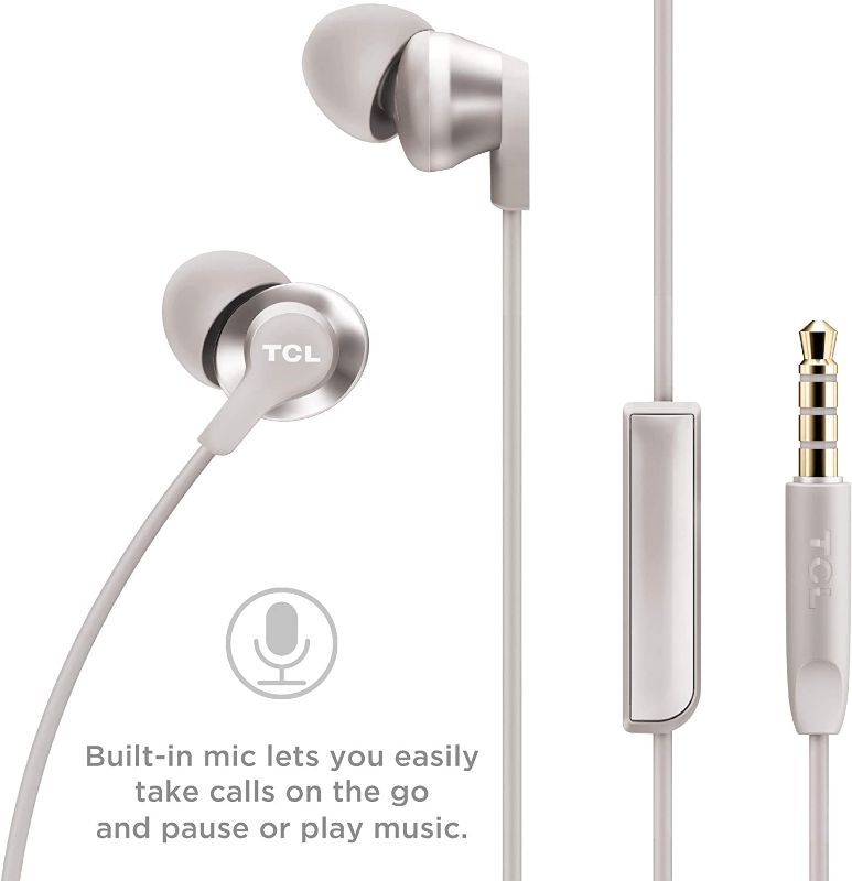 Photo 1 of TCL Elit100 in-Ear Earbuds Hi-Res Wired Noise Isolating Headphones with Built-in Mic – Cement Gray
