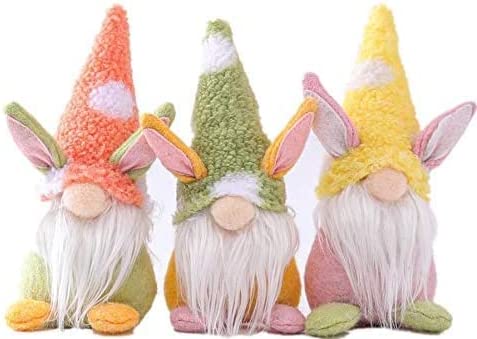 Photo 1 of 3PCS Easter Gnome Decorations,9''Faceless Bunny Ears Elf Gnomes Ornaments Cute Easter Festive Party Gifts Plush Doll Tiered Tray Decor
