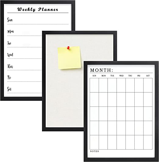 Photo 1 of Magnetic Dry Erase Board Whiteboard Linen Bulletin Cork Board,Weekly Planner Board, Monthly Planner Board with 1 Dry Eraser 3 Dry Erase Markers 8 Push pins 12 Magnets 3 Pack 12 x 16 Inches
