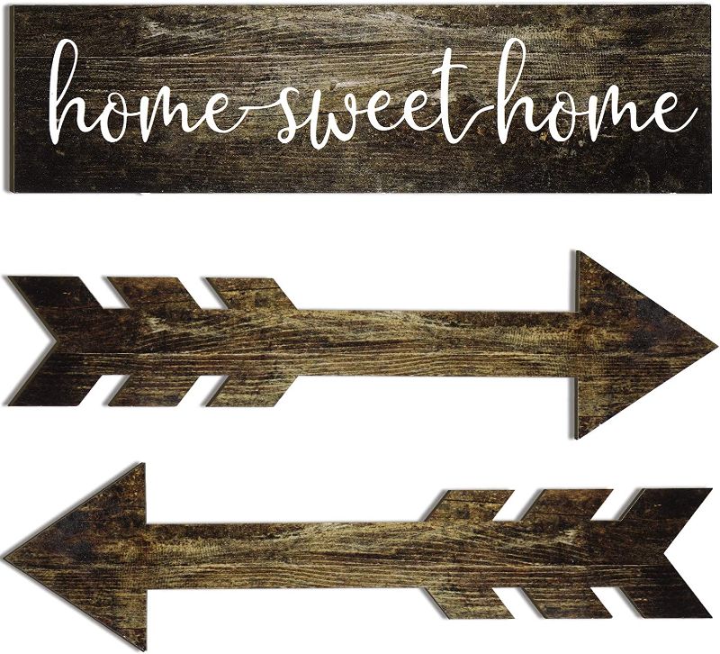 Photo 1 of 3 Pieces Rustic Wooden Signs Home Sweet Home Wooden Sign Farmhouse Family Sign Rustic Wall Decor Wooden Printed Home Sign for Home Bedroom Kitchen, 13.8 x 3.7 inch