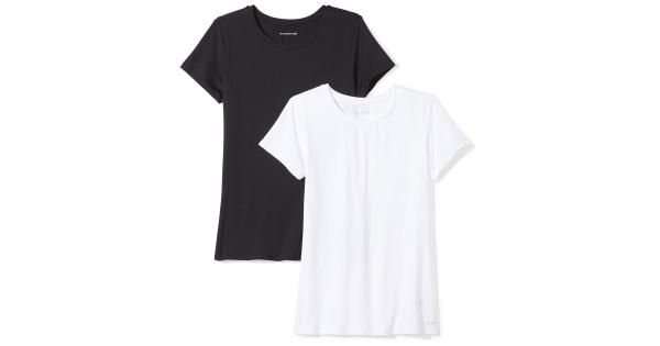 Photo 1 of Essentials Women's 2-Pack Tech Stretch Short-Sleeve Crewneck T-Shirt, -black/white, Large
, BLACK SHIRT HAS ASTAIN 
