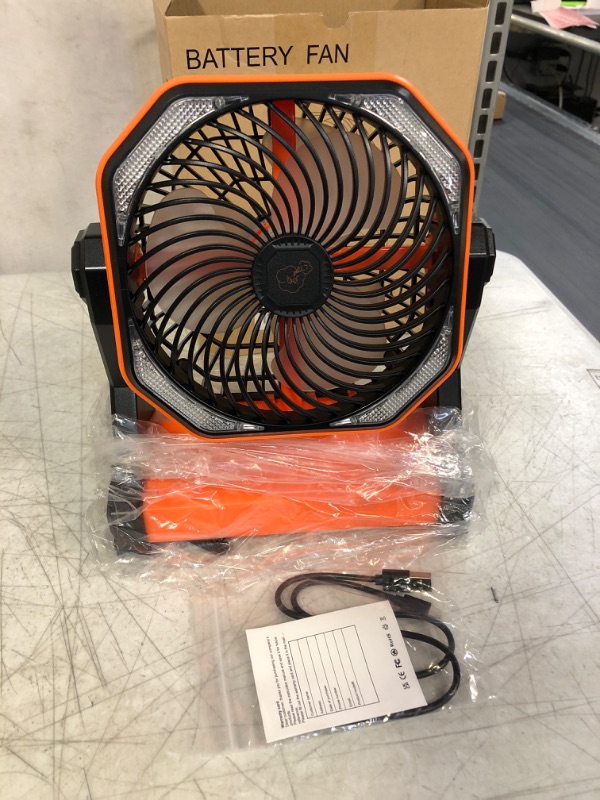 Photo 1 of 20000mAh Battery Operated Portable Fan 8 inch Rechargeable Camping Fan with LED Light with Hanging Hook for Tent Travel Car Jobsite Outdoor Fishing… Orange