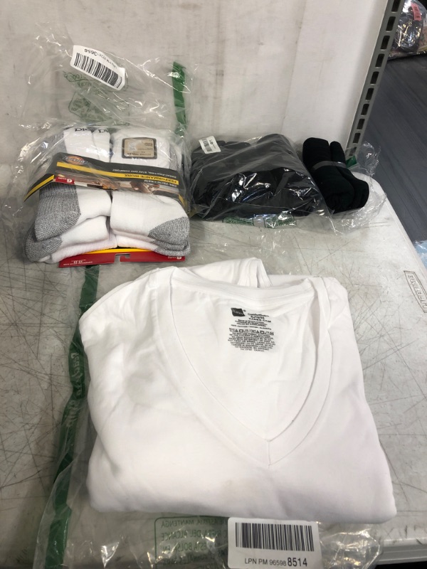Photo 1 of 3 PC MEN'S CLOTHES LOT, MEN'S 6PC UNDER SHIRTS SIZE XL, 4PC BLACK BOXER BRIEF'S SIZE XL, 6PAIR WHITE SOCKS 