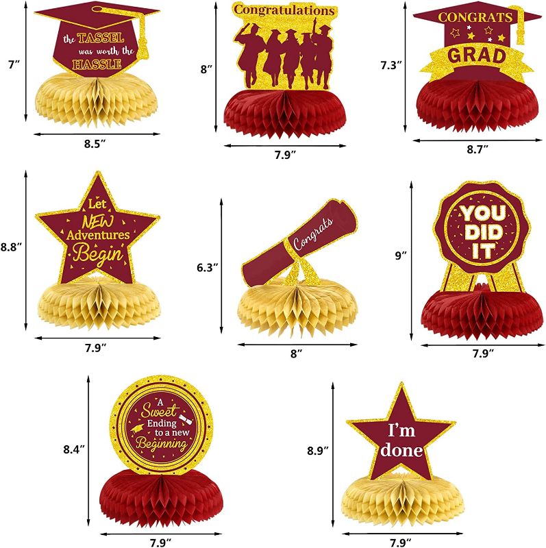 Photo 1 of  FANCY LAND Graduation Party Table Decoration Congrats Grad Honeycomb Centerpieces Table Topper Maroon 8Pcs