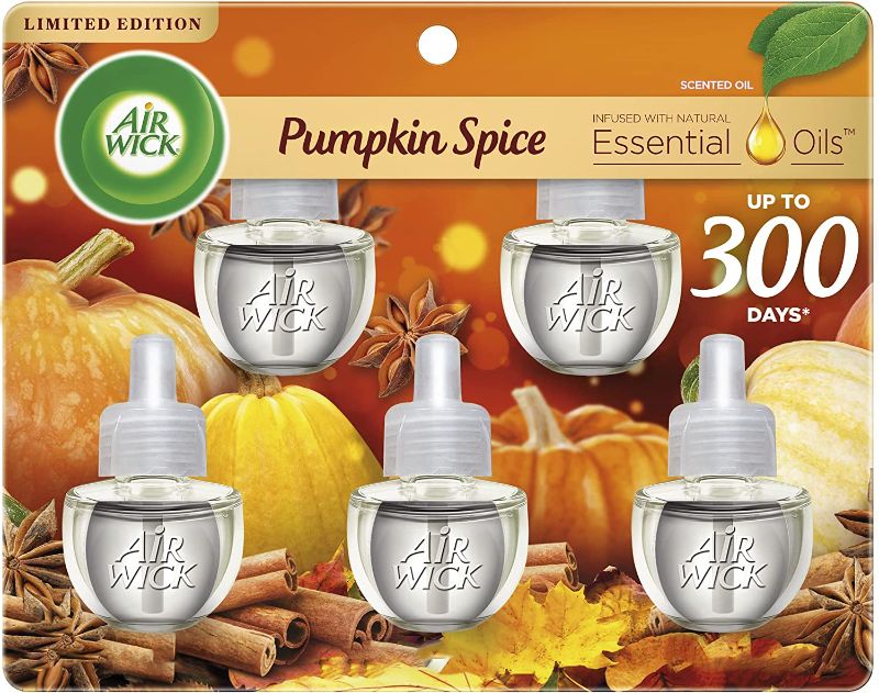 Photo 1 of Air Wick Plug in Scented Oil Refill, 5 ct, Pumpkin Spice, Air Freshener, Essential Oils, Fall Scent, Fall Decor
