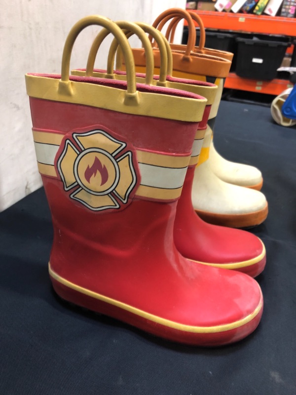 Photo 3 of 2 PIECE CHILDRENS RUBBER RAIN BOOTS (ORANGE BOOTS ARE SIZE 11) ( RED BOOTS ARE SIZE 10)