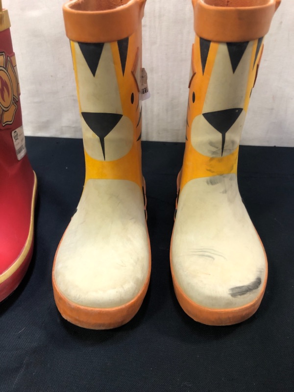 Photo 2 of 2 PIECE CHILDRENS RUBBER RAIN BOOTS (ORANGE BOOTS ARE SIZE 11) ( RED BOOTS ARE SIZE 10)