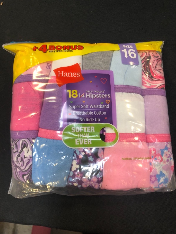 Photo 1 of 18 count hipster girls tagless panties size 16