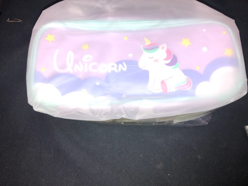 Photo 1 of 2 Pcs Unicorn Pencil Case for Girls Cute Pencil Pouch Medium Capacity Portable Kids Teen Multifunction Pencil Bag with Zipper Handle Pencil Box for Office College School, Purple and Pink