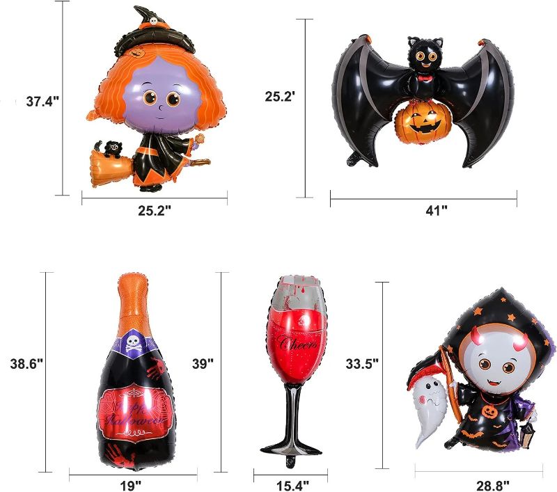 Photo 1 of 5pcs Large Halloween Foil Balloon Wine Bottle Wineglass Witch Bat with Pumpkin Spooky Spirits Mylar Balloon for Party Supplies Holiday Decorations