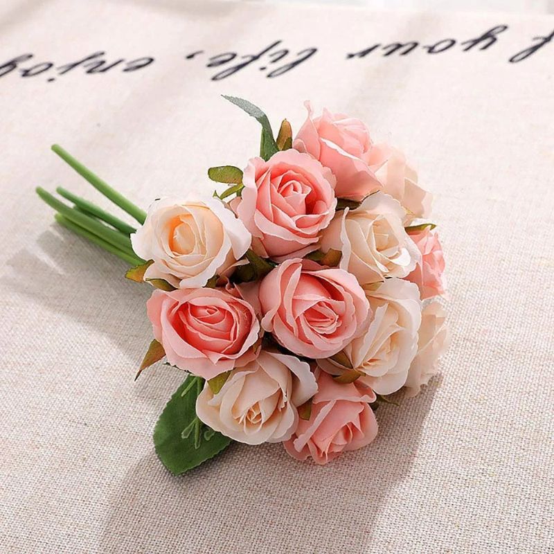 Photo 1 of 12pcs Artificial Roses Single Stem Fake Silk Flower Arrangement Bouquet Real Touch for Home Party Wedding Decoration