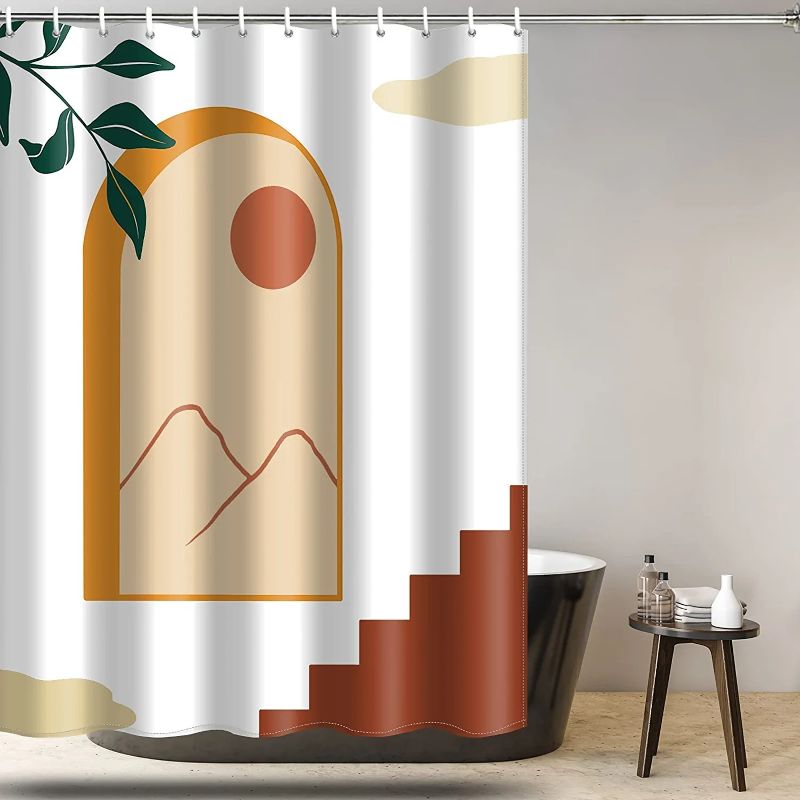 Photo 1 of Ameyahud Abstract Fabric Shower Curtain for Bathroom Mid Century Modern Bathroom Decorative Aesthetic Terracotta Boho Bath Curtain Sets with 12 Hooks (70Wx70H)