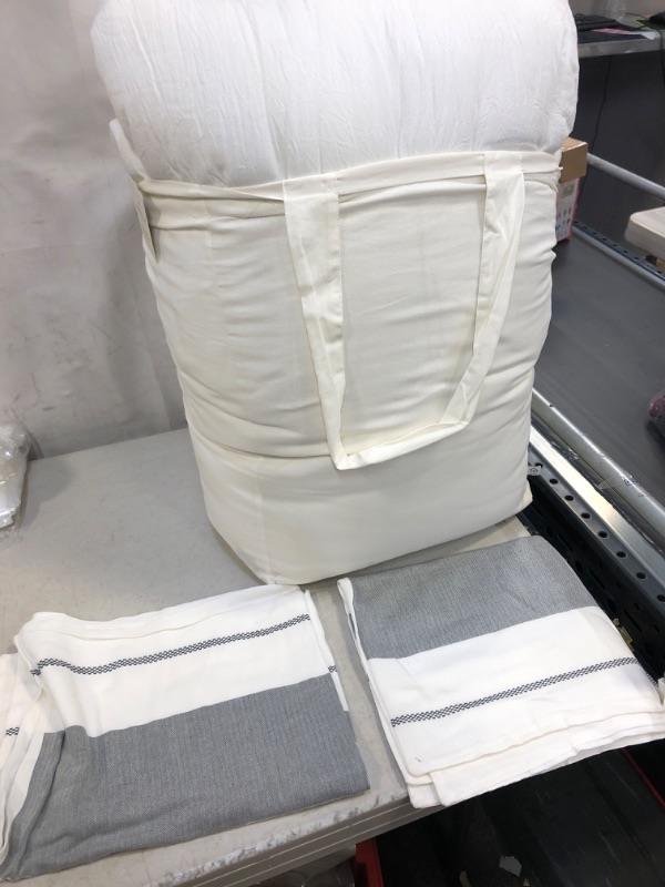 Photo 1 of 3pc Full/Queen Herringbone Stripe Comforter &#38; Sham Set Railroad Gray/Sour Cream - Hearth &#38; Hand&#8482; with Magnolia
