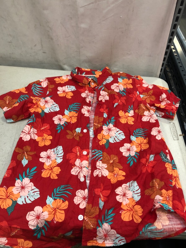 Photo 1 of boys button up Hawaiian shirt 
size L