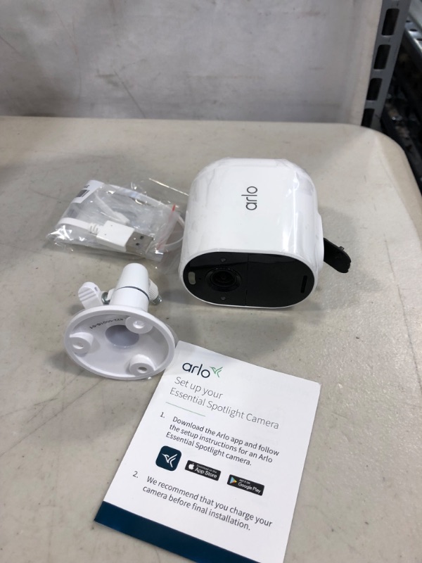 Photo 3 of Arlo Essential Spotlight Camera, Wire-Free 1080p Video, Integrated Spotlight, Color Night Vision, 2-Way Audio, Rechargeable Battery, Motion Activated, Direct to WiFi - No Hub Needed, Works with Alexa & Google Assistant (unable to test)