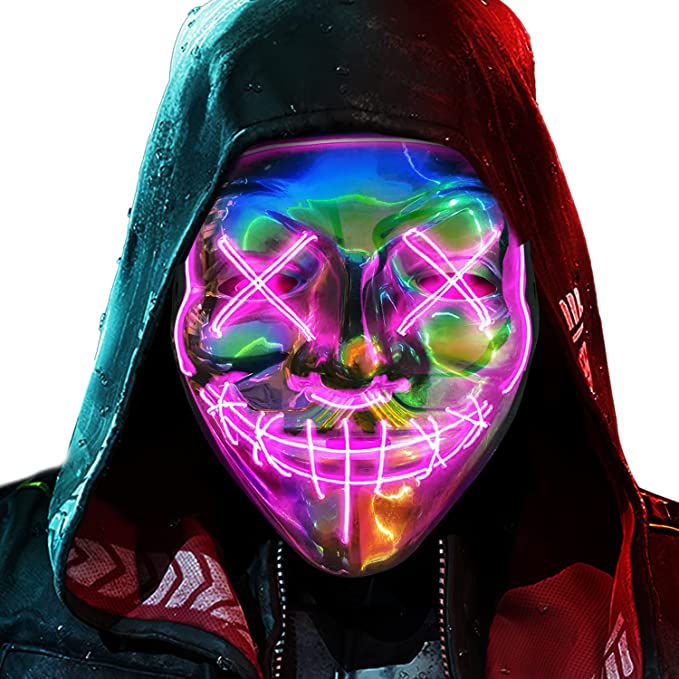 Photo 1 of Halloween Purge Mask Light Up - CHAOYU LED Mask Face Costume Scary Glow Mask Glowing in the Dark for Men Women