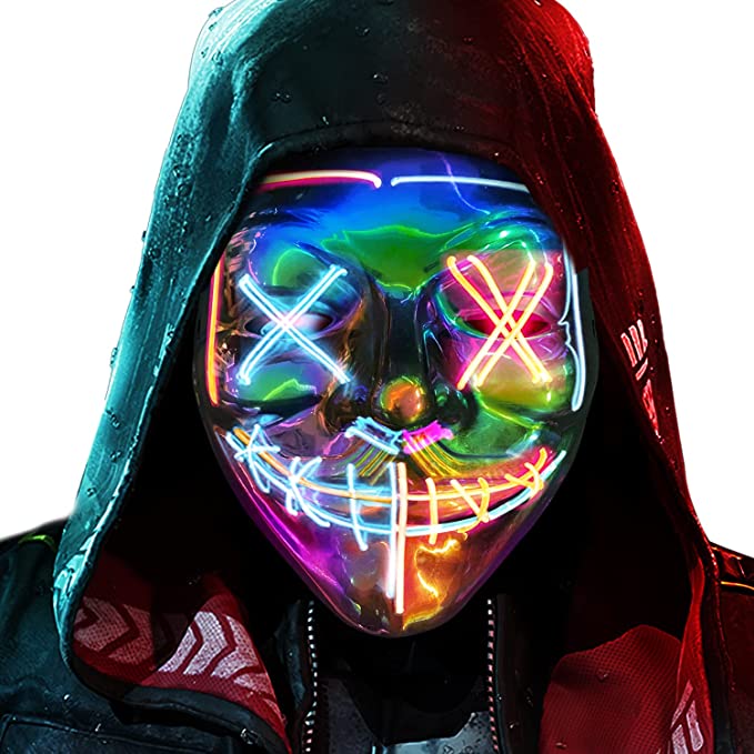 Photo 1 of Halloween Purge Mask Light up - CHAOYU LED Scary Face Mask Glow with 3 Light Modes Costume for Men Women Masquerade Party ORANGE & ICE BLUE 