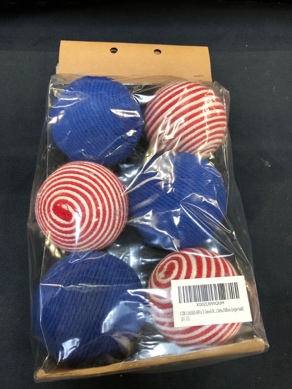 Photo 2 of 6Pcs 3.5inch Red White Blue Decorative Balls Rope Balls American Flag Day American National Day 4th of July Decorations Patriotic Decor Ball for Vase Bowl Filler Balls Spheres Orbs Fillers (rope ball)