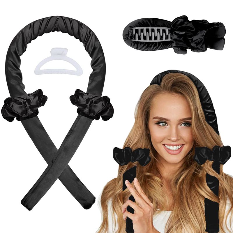 Photo 1 of Heatless Curling Rod Headband during Sleeping, Overnight Hair Rollers Curler Rods for Long Hair, No Heat Curls Curlers, Soft Styling Tools for Women and Girls, Black