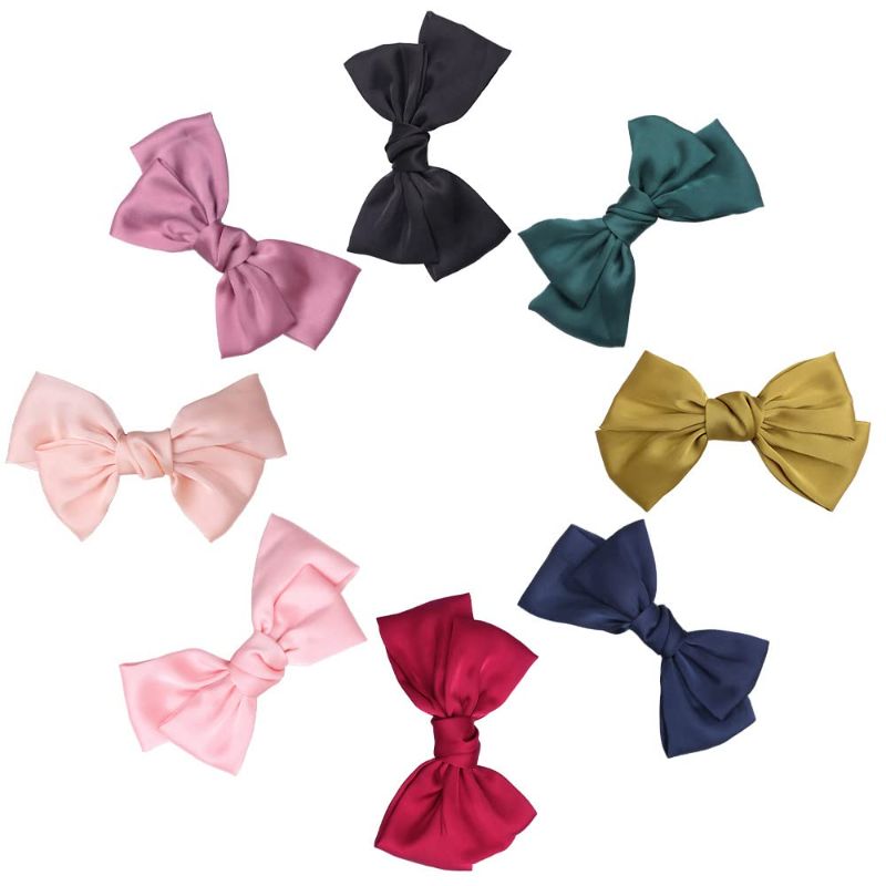 Photo 1 of 8 Pcs Big Bow Hair Barrettes Satin Solid Hair Handmade Ribbon Bowknot Lolita Party Girl French Barrette Style Hair Clips Ponytail spring clip for Women