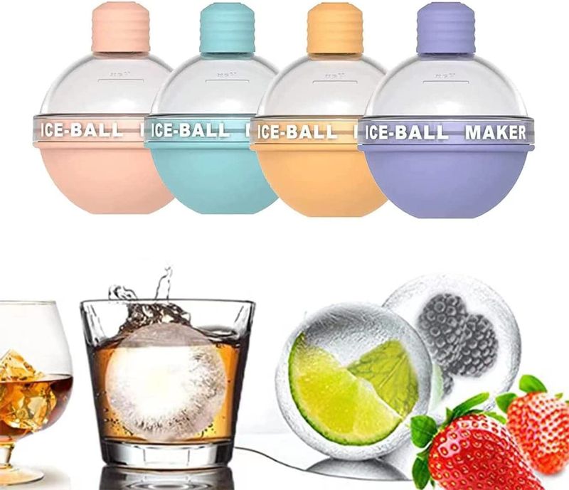 Photo 1 of 4 Pack Ice Ball Maker, New Creative Light Bulbs Ice Molds, Silicone Ice Cube Tray, Whiskey Ice Mold Ball, Round Sphere Ice Mold for Whiskey and Cocktails
