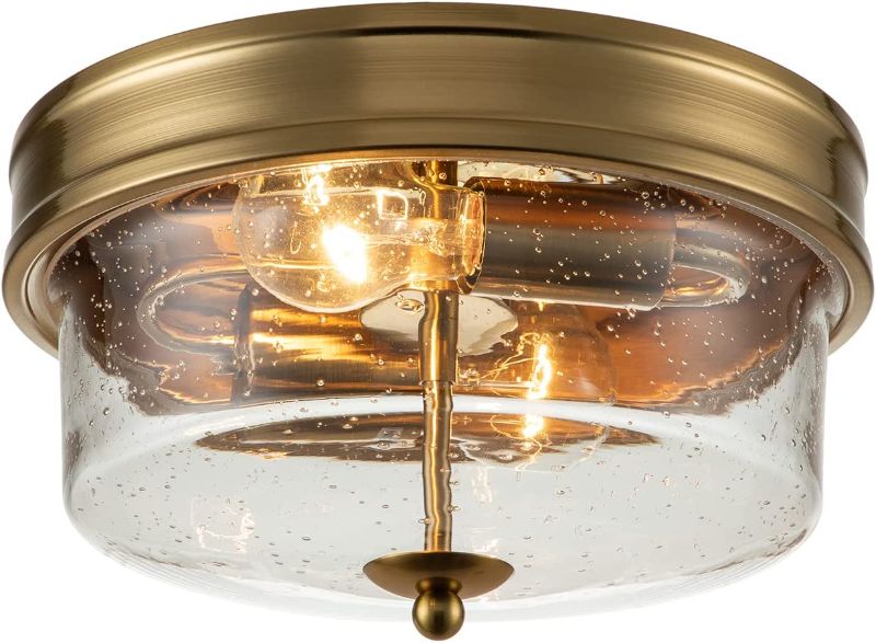 Photo 1 of Modern Gold Close to Ceiling Light Brass Seeded Glass Ceiling Light 2-Light for Bedroom, Foyer, Hallway
