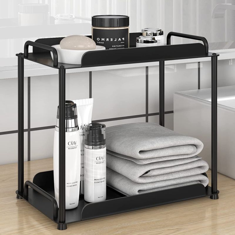 Photo 1 of Bathroom Organizer Countertop,2-Tier Standing Rack Storage Shelf for Kitchen,Bathroom,Desktop Cosmetics Black
