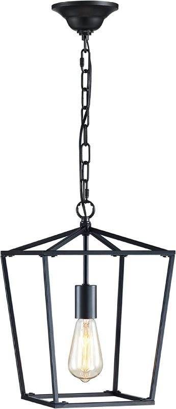 Photo 1 of Wieliou Vintage Lantern Pendant Light Lantern Iron 1 E26 Bulbs Lantern Chandelier for Dining Room Kitchen, Matte Black(Bulbs Not Included)
