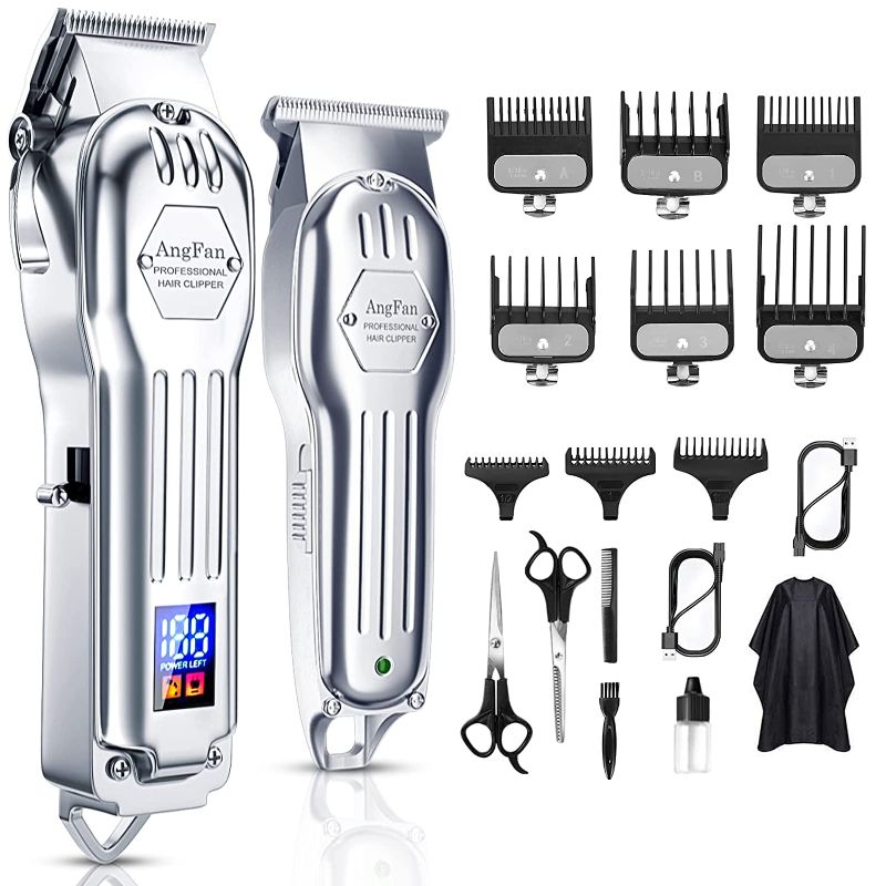 Photo 1 of Hair Clippers for Men Full Metal Close Cutting T-Blade Trimmer Kit with LED Display Professional Cordless Hair Cutting Kit Beard Trimmer Barbers Men Kids Clipper Set Grooming Kit (with Cloth) ( BOX HAS MINOR DAMAGE ) 
