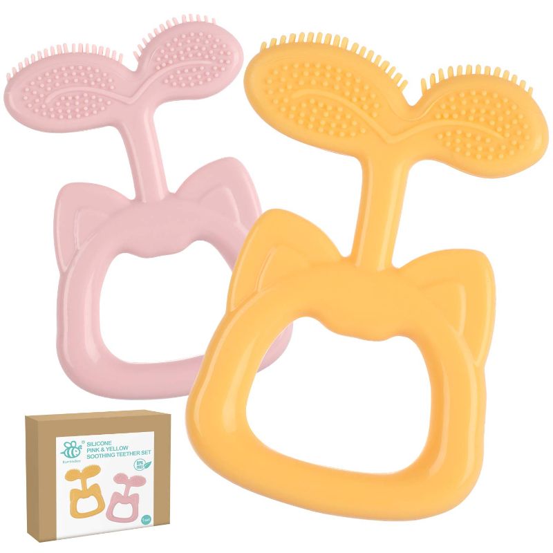 Photo 1 of BumbleBee Baby Teething Toys Silicone Teethers with Bristles for Cleaning Babies’ Teeth and Gums, Soothing Teething Pain and Massaging Gums, Candy Yellow and Pink
