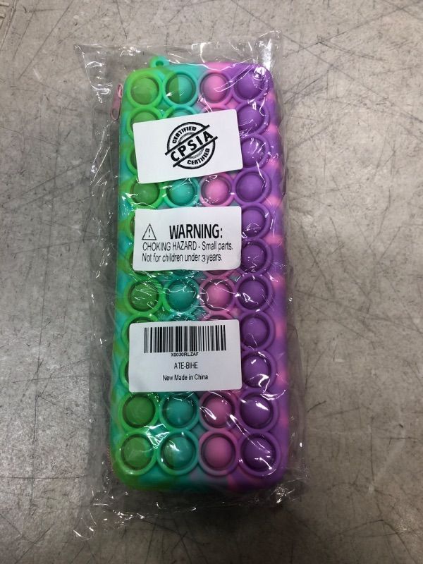 Photo 1 of ATESSON Pop Bubble Pencil case, Pencil Pen Case Sensory Silicone Toy, Stationery Storage Bag Decompression Toy for Kids, Office Stationery Organizer, Anti-Anxiety Toy for Kids and Adult (Green purple)