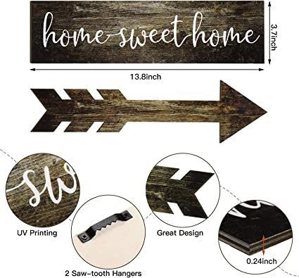 Photo 2 of 3 Pieces Rustic Wooden Signs Home Sweet Home Wooden Sign Farmhouse Family Sign Rustic Wall Decor Wooden Printed Home Sign for Home Bedroom Kitchen, 13.8 x 3.7 inch