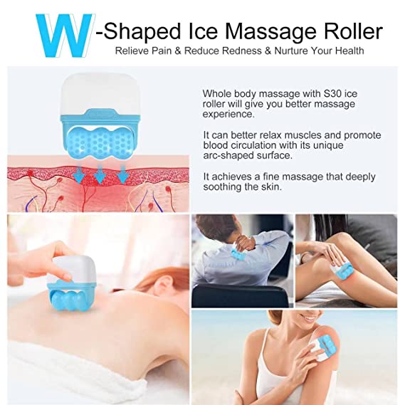 Photo 2 of 2022 New Version Ice Roller S30, Two Rollers Heads for Facial and Whole Body Massage, Face Roller Skin Care Tool Cold Therapy Migraine Relief and Blood Circulation (Blue) -Factory Seal