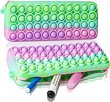 Photo 1 of ATESSON Pop Bubble Pencil case, Pencil Pen Case Sensory Silicone Toy, Stationery Storage Bag Decompression Toy for Kids, Office Stationery Organizer, Anti-Anxiety Toy for Kids and Adult (Green purple)