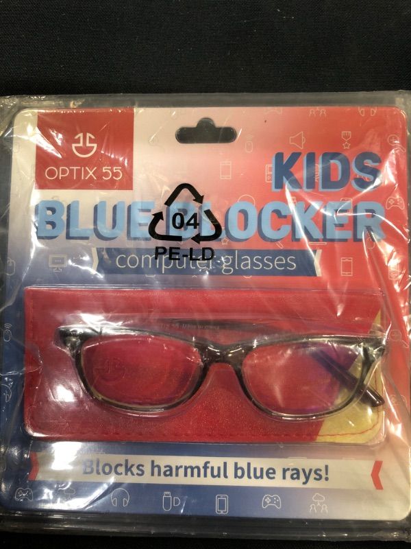 Photo 2 of Blue Light Blocking Glasses Girls & Boys | Anti Eyestrain Blue Light Glasses Kids Computer Gaming Glasses (Ages 3-10) | Flexible Grey Square Frames with Red Temples Video Phone Screen Eyeglasses