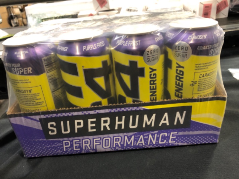 Photo 3 of C4 Energy Carbonated Zero Sugar Energy Drink, Pre Workout Drink + Beta Alanine, Purple Frost, 16 Fl Oz (Pack of 12) Purple Frost 16 Fl Oz (Pack of 12)---exp date 02-2024