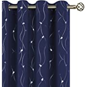 Photo 1 of BGment Navy Blackout Curtains 63 Inch Length 2 Panels Set Grommet Thermal Insulated Room Darkening Window Curtains with Wave Line and Dots Printed f