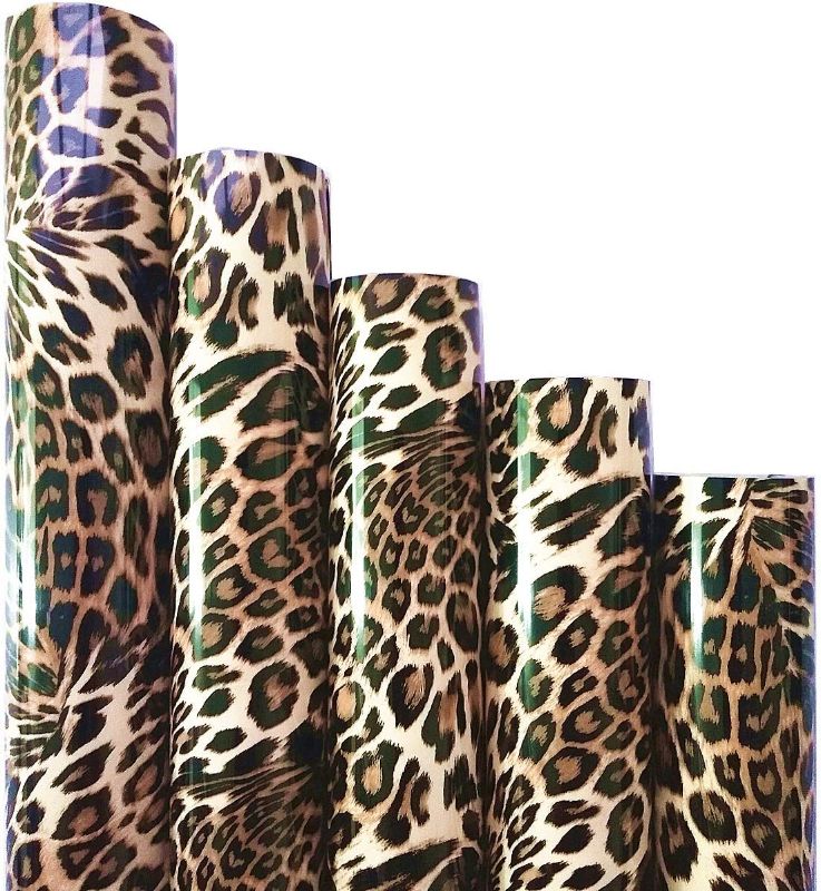 Photo 1 of ZAIONE Leopard Cheetah Pattern Heat Transfer Vinyl 5pcs/Set 12x10 Inch Brown Iron on Vinyl Sheets Wild Animal Print HTV Craft Film Garment Clothing for DIY Craft Material
