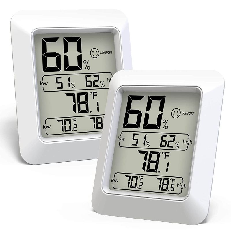 Photo 1 of Indoor Thermometer, 2 Pieces LFF Hygrometer Digital Room Thermometer and Humidity Gauge with Temperature Humidity Meter for Living Room, Bed Room, Greenhouse, Basement, Guitar, Office
