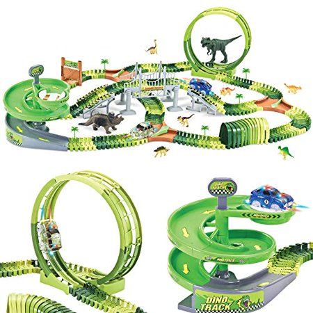 Photo 1 of Dinosaur Track Toy Set 280 PCS Flexible Race Track Playset with 240 Tracks 2 Race Cars 1 Ferris Wheel (360 Degree Rotation). 1 Rotary U-Turn Tower
