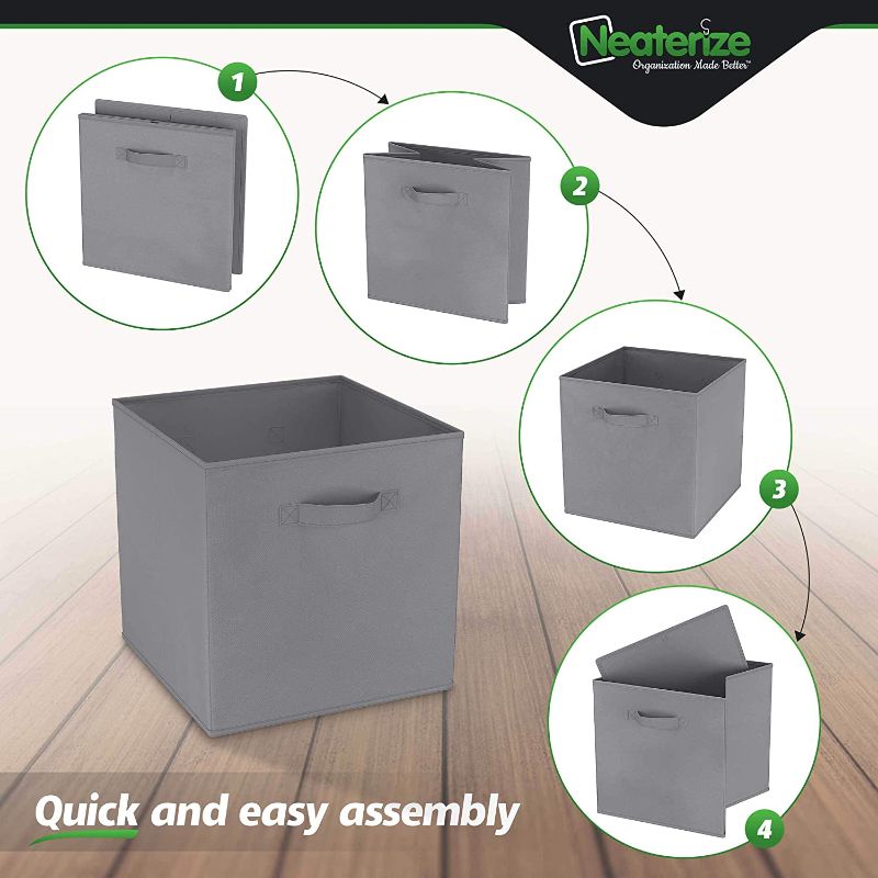 Photo 1 of 13x13 Large Storage Cubes (Set of 6). Fabric Storage Bins with Dual Handles | Cube Storage Bins for Home and Office | Foldable Cube Baskets For Shelf | Closet Organizers and Storage Box (Grey) ( BOX HAS DAMAGE ) ( USED ITEM ) 
