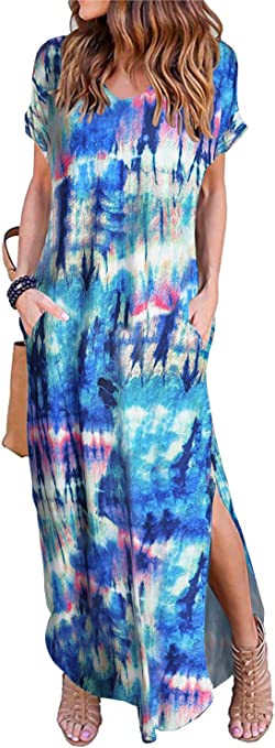 Photo 1 of Arolina Women's Summer Maxi Dress Short Sleeve V Neck Casual Loose Long Beach Split Dresses with Pockets SIZE XXL 
